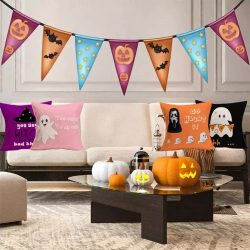 Halloween Decorative Pillow,ShareJ Set of 4 Cartoon Ghost Pillow Covers Too Cute To Spook Shh Go ...