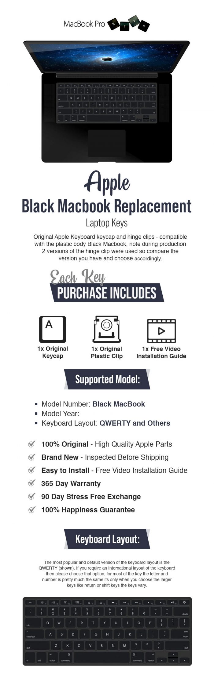 Get the Top-Quality Apple Black Macbook Replacement Keyboard Keys online from MBProkeys