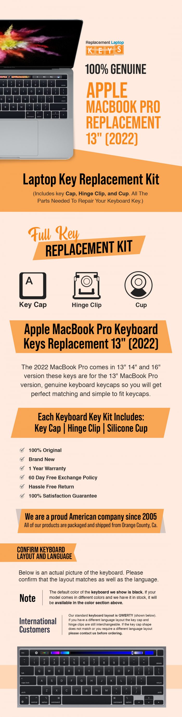 Get the Top-Quality Apple MacBook Pro 13″ (2022) Keyboard Keys online from Replacement Lap ...