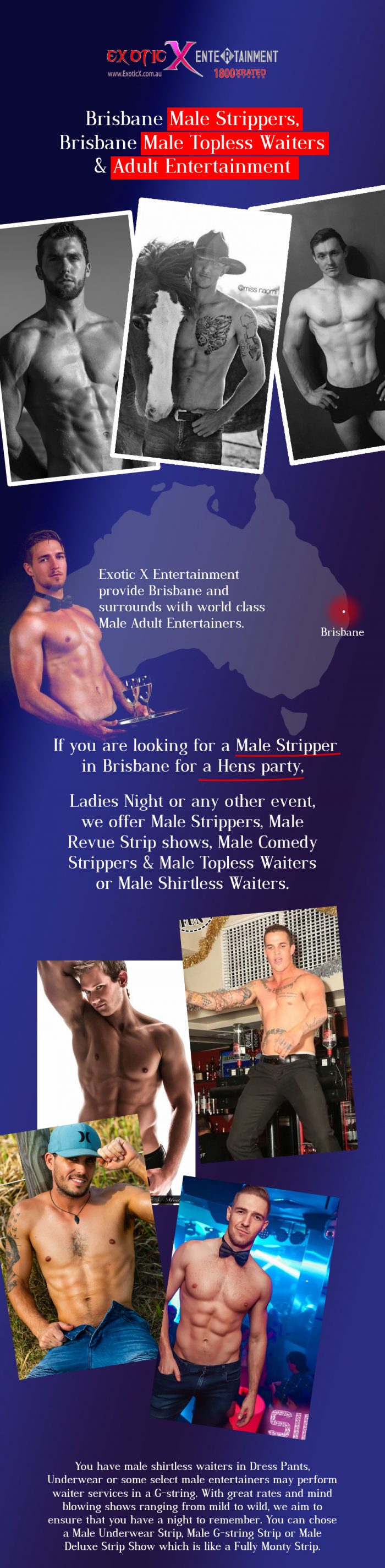 Hire Topless Waiters & Male Adult Entertainers in Brisbane from Exotic X Entertainment