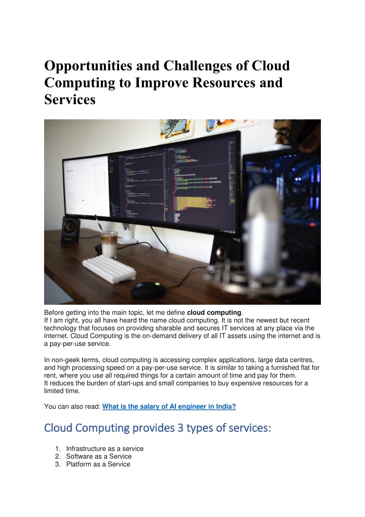 Opportunities and Challenges of Cloud Computing to Improve Resources and Services PowerPoint Pre ...
