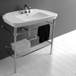 WS Bath Collections Nova 100C Ceramic Console Bathroom Sink with Chrome Structure 39.4″
