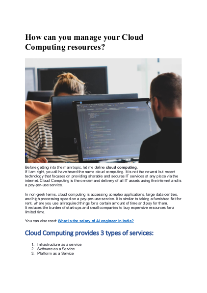 How can you manage your Cloud Computing resources.