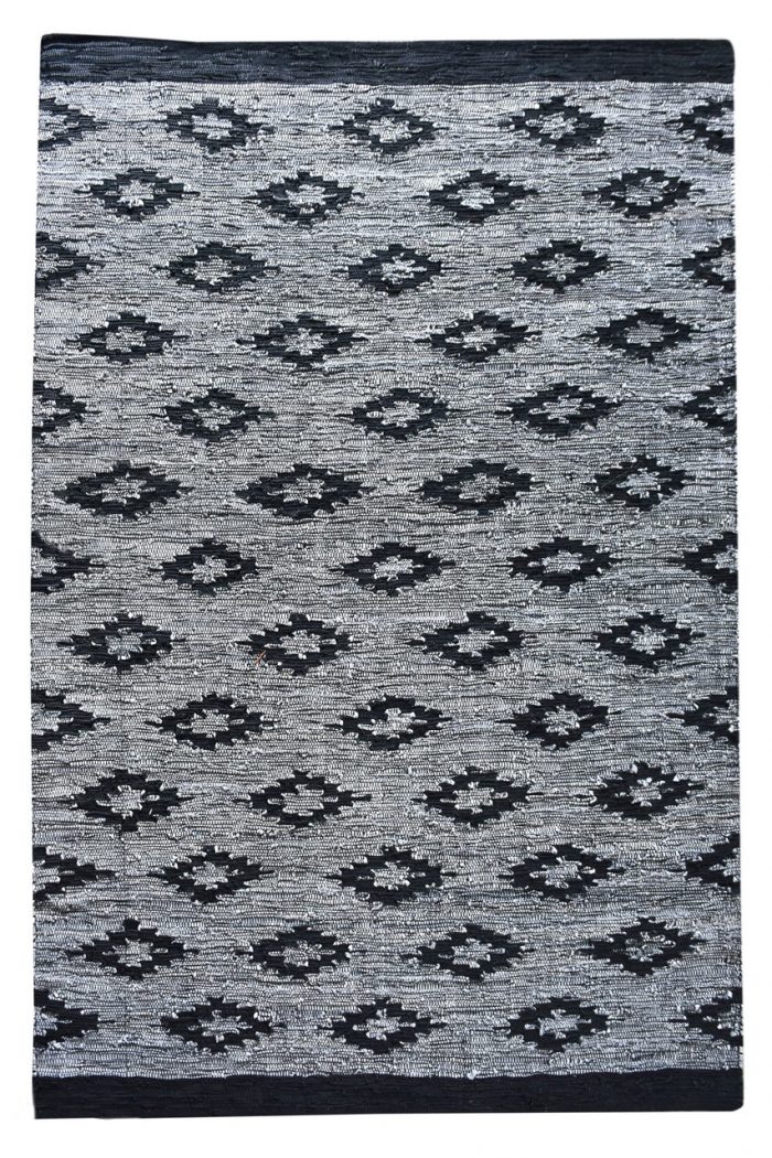 Zimbra Silver/Charcoal Leather Rug