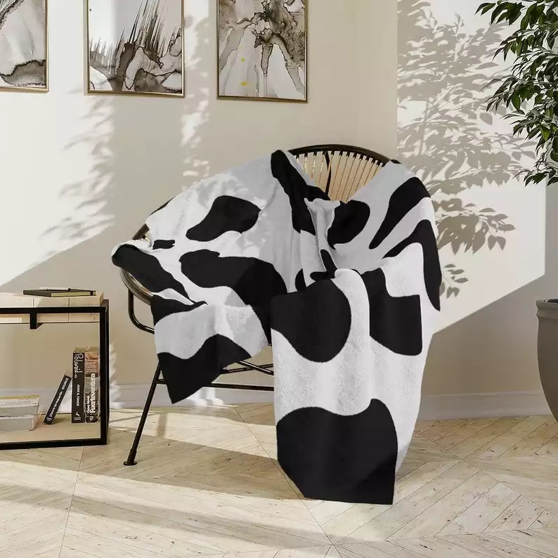 Cow Print Soft Blanket, Black & White Cow Print Minky Blanket $17.95