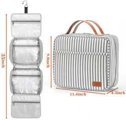 Large Waterproof Fashionable Striped Travel Toiletry Bag for Women-Grey
