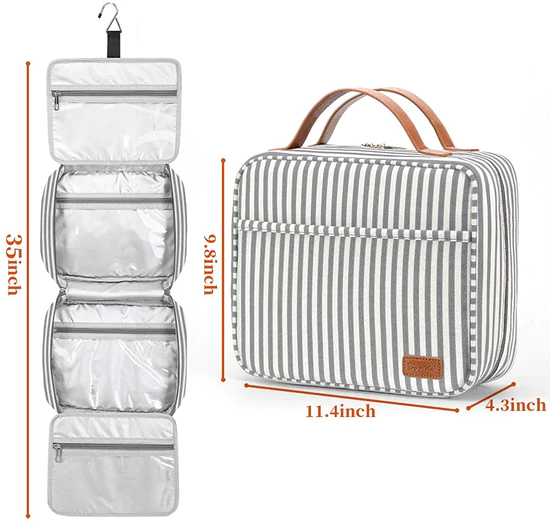 Large Waterproof Fashionable Striped Travel Toiletry Bag for Women-Grey