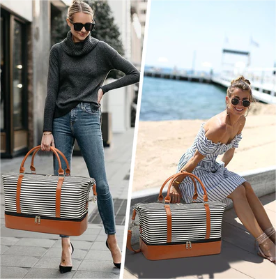 Fashion Large Capacity Striped Travel Duffel Bag for Women
