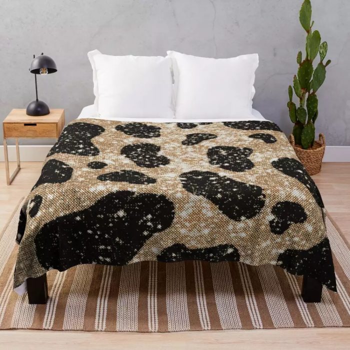 Cow Print Soft Blanket, Sparkly Glittery Gold Cow Print Blanket $17.95