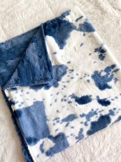 Cow Print Soft Blanket, Soft Minky Cow Blue Blanket $17.95