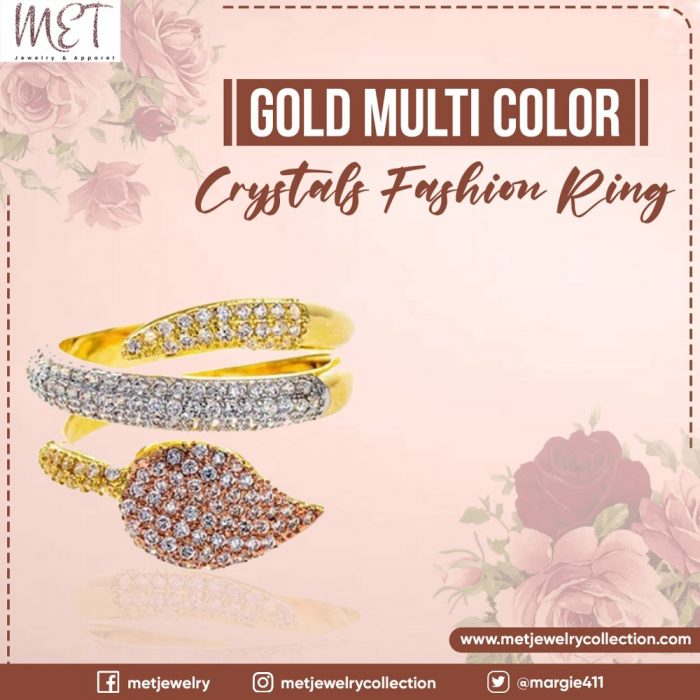 Gold Multi Color Crystals Fashion Ring