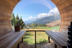 SAUNASNET Outdoor Barrel Sauna With Panoramic View Window