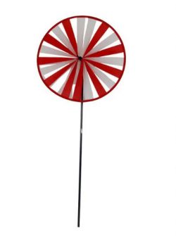 Red White Color Matching Round Wooden Pole Windmill