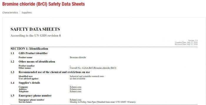 ECHEMI | Bromine chloride (BrCl) Safety Data Sheets