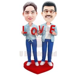 Custom Happy Couple Bobbleheads In Couple Outfit
