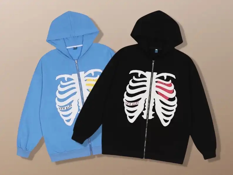 skull zip up hoodie, Harajuku Skeleton Skull Zippered Hoodie $29.95
