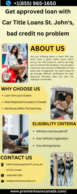 Get approved loan with Car Title Loans St. John’s, bad credit no problem
