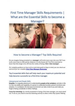 First Time Manager Skills Requirements | What are the Essential Skills to become a Manager?