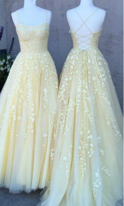 Light Yellow Prom Dresses Strings with Straps KSP563