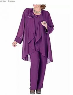 Purple Flower Mother of the Bride Dresses with Jacket 3 Pieces Chiffon – promboutiqueonline