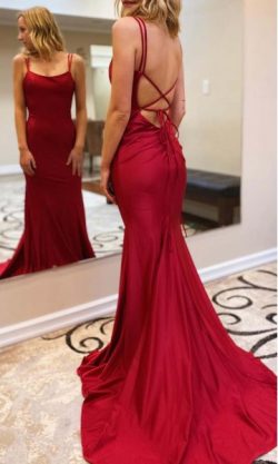 Red Fitted Long String Prom Dresses with Double Thin Straps KSP623