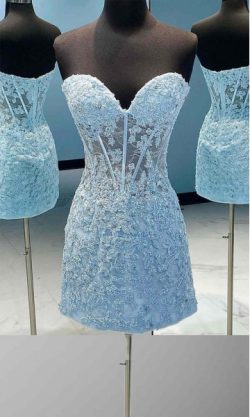 Short Sky Blue Sheer Corset Prom Dresses Formal Hoco Dress KSP620 – KSP619