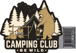 Camping Club “Be Wild” Sticker with a Bear Carrying a Latern