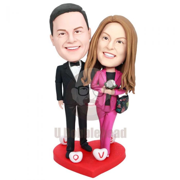 Custom Happy Office Couple Bobbleheads In Business Attire