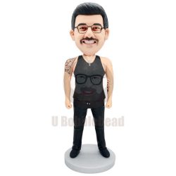Custom Strong Male Fitness Coach In Black Vest With Tattoo