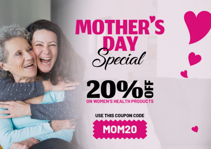 Mother’s Day Special | USE CODE MOM20 and get 20% OFF on Women’s Healthcare Products