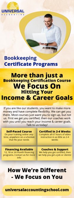 Become a Certified Bookkeeper with Universal Accounting School’s Certificate Programs