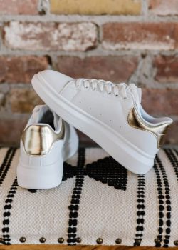 Berness Kicks and Giggles Chunky Sole Sneakers in White and Gold- Pleasantlot