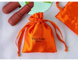 Orange Satin Drawstring Pouch Jewelry Packaging Pouch