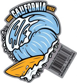 California Good Vibes Waves and Surfboard Sticker- Sticker People