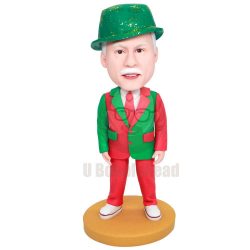 Custom Professional Male Performers Bobbleheads In Red And Green Suit