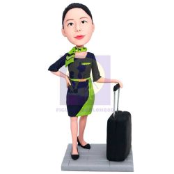 Elegant Flight Attendant Pull The Suitcase Custom Figure Bobbleheads