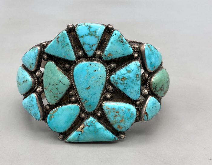 Hefty 1940’s Era Turquoise Cluster Bracelet