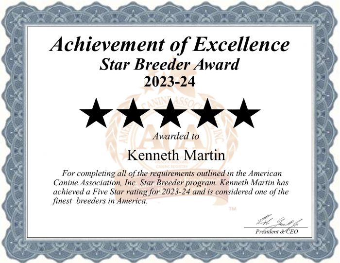 Kenneth Martin Dog Breeder | Star Breeder Award 2023-2024