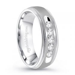 Milgrained Channel Set Mens Wedding Ring