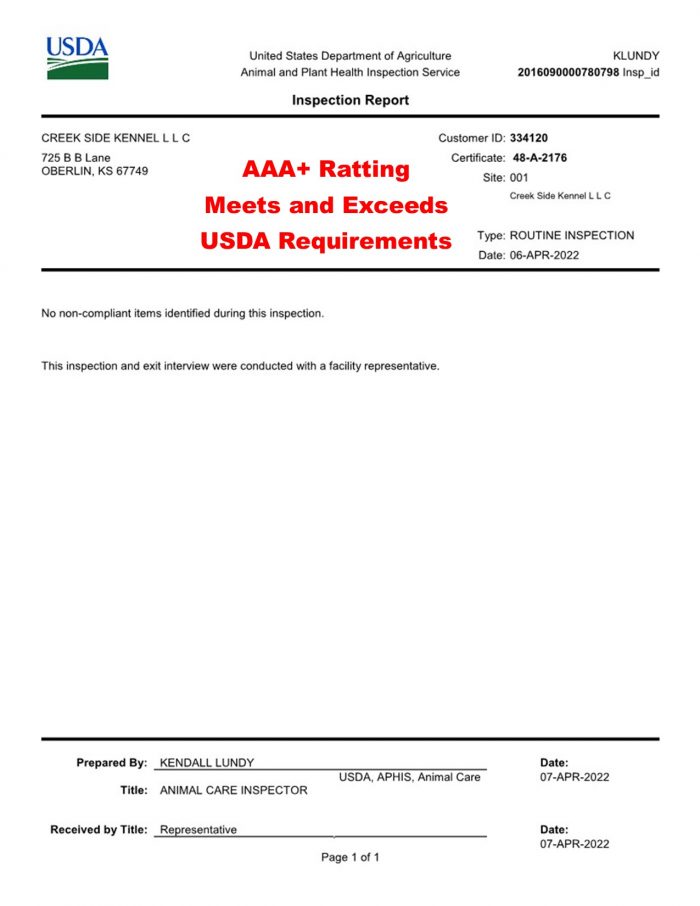 USDA Inspected & Approved: Rebecca Eiler’s Dog Breeder Kennels Exemplary Record