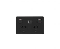 BLACK DOUBLE POLE DUAL GPO POWER POINT SOCKET W/ USB A & USB C CHARGING PORTS 5.4A Max Charg ...