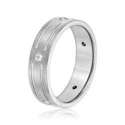Double Grooved Round Diamonds Men’s Wedding Band