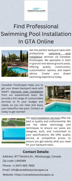 Looking For Reliable Swimming Pool Installation In GTA?
