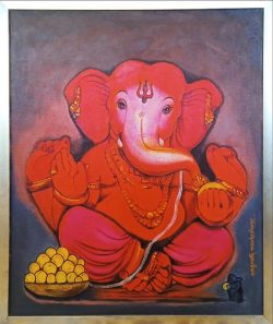 What different colours in a Ganesha painting symbolises