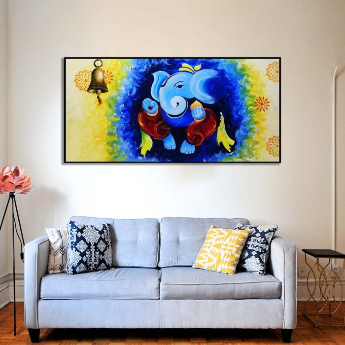 Handmade Abstract Ganesha Colorful Background Canvas Wall Painting