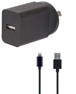 2.4A USB PORT MAINS CHARGER WITH 1M APPLE LIGHTNING CABLE BLACK
