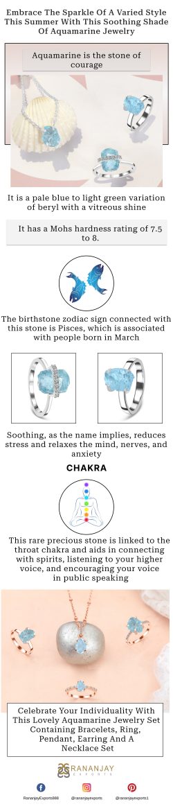 Embrace the sparkle of a varied style this summer with this soothing shade of aquamarine jewelry.