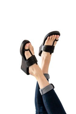 Handmade Black Wedge Sandals For Women