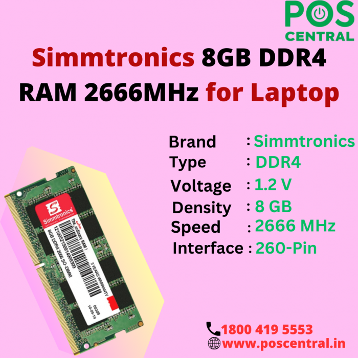 Experience Seamless Multitasking with Simmtronics 8GB DDR4 RAM 2666MHz for Laptop