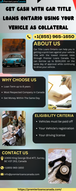 Get cash with Car Title Loans Ontario using your vehicle as collateral